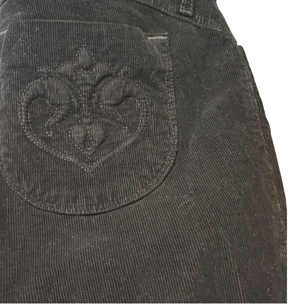 Siwy Corduroy Jeans Women 31 -33 Black Straight Flare Leg Raw Hem Embroidered